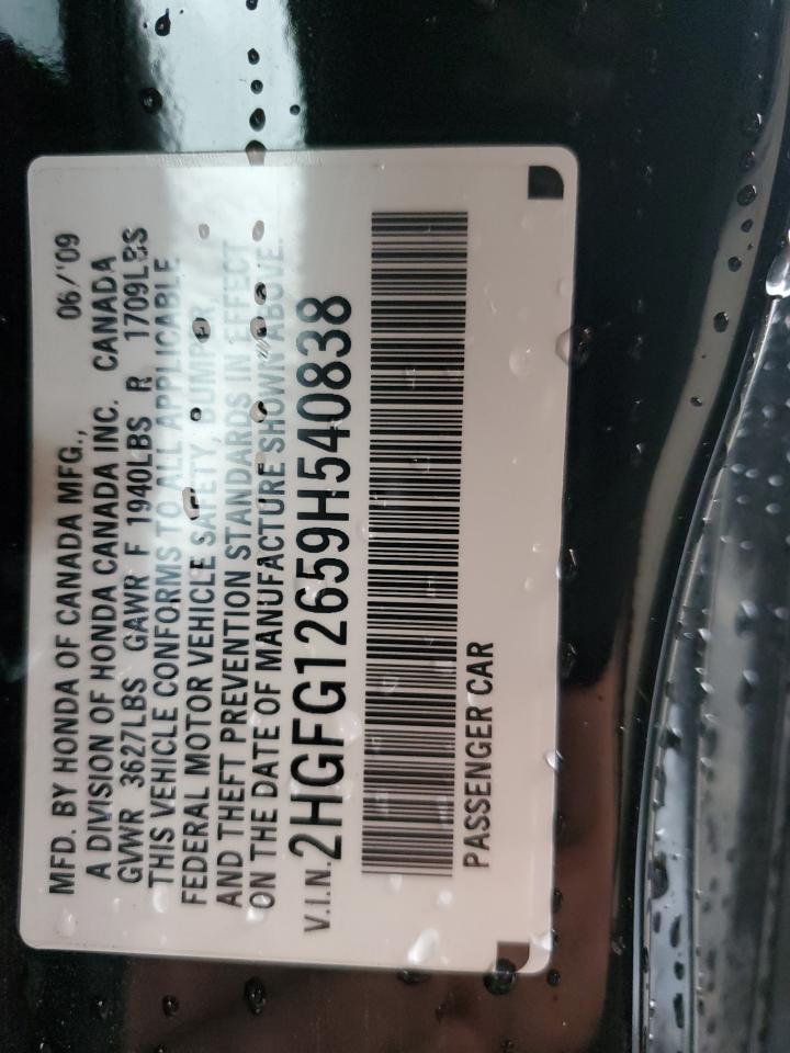 2009 Honda Civic Lx VIN: 2HGFG12659H540838 Lot: 92853895