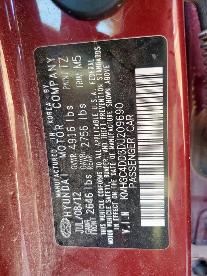 2013 Hyundai Genesis 3.8L VIN: KMHGC4DD3DU209690 Lot: 92002565