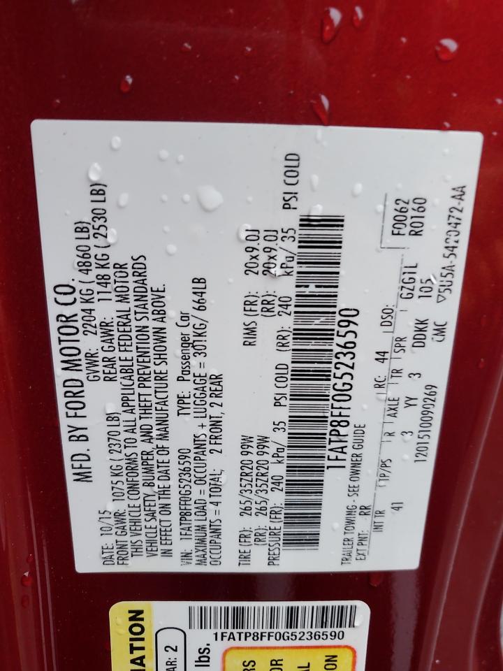 2016 Ford Mustang Gt VIN: 1FATP8FF0G5236590 Lot: 92165285