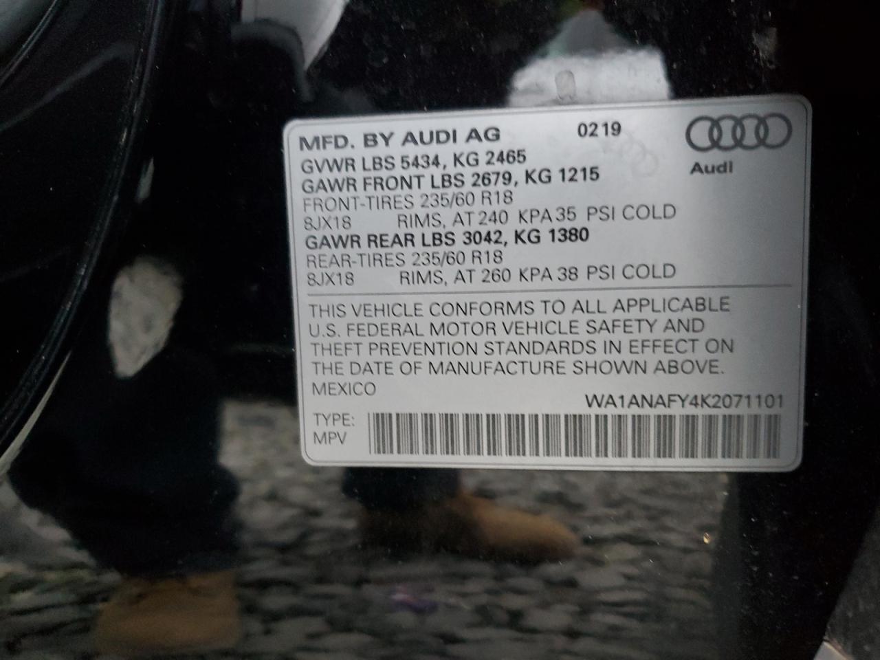 2019 Audi Q5 Premium VIN: WA1ANAFY4K2071101 Lot: 93145985