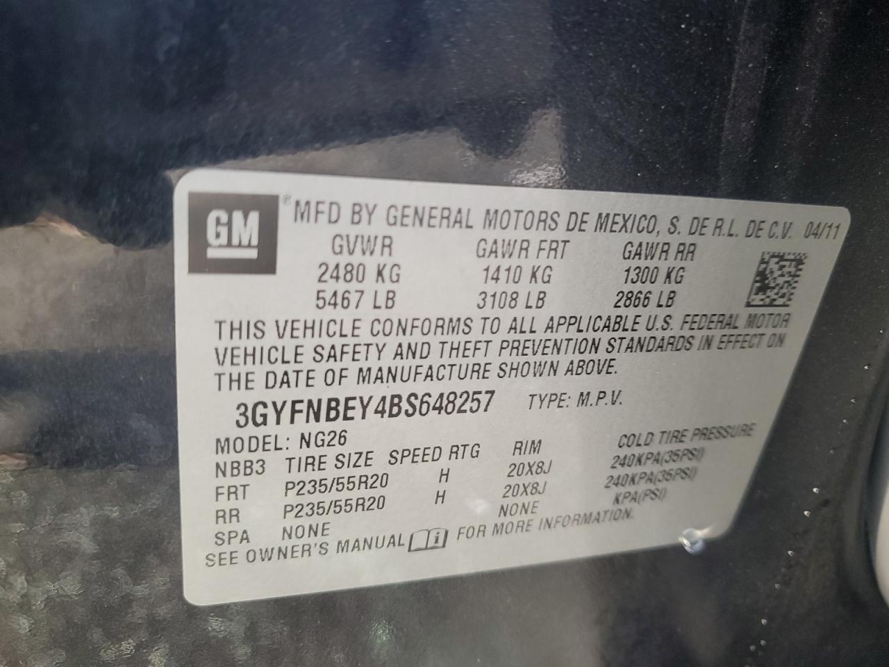 2011 Cadillac Srx Performance Collection VIN: 3GYFNBEY4BS648257 Lot: 91673745