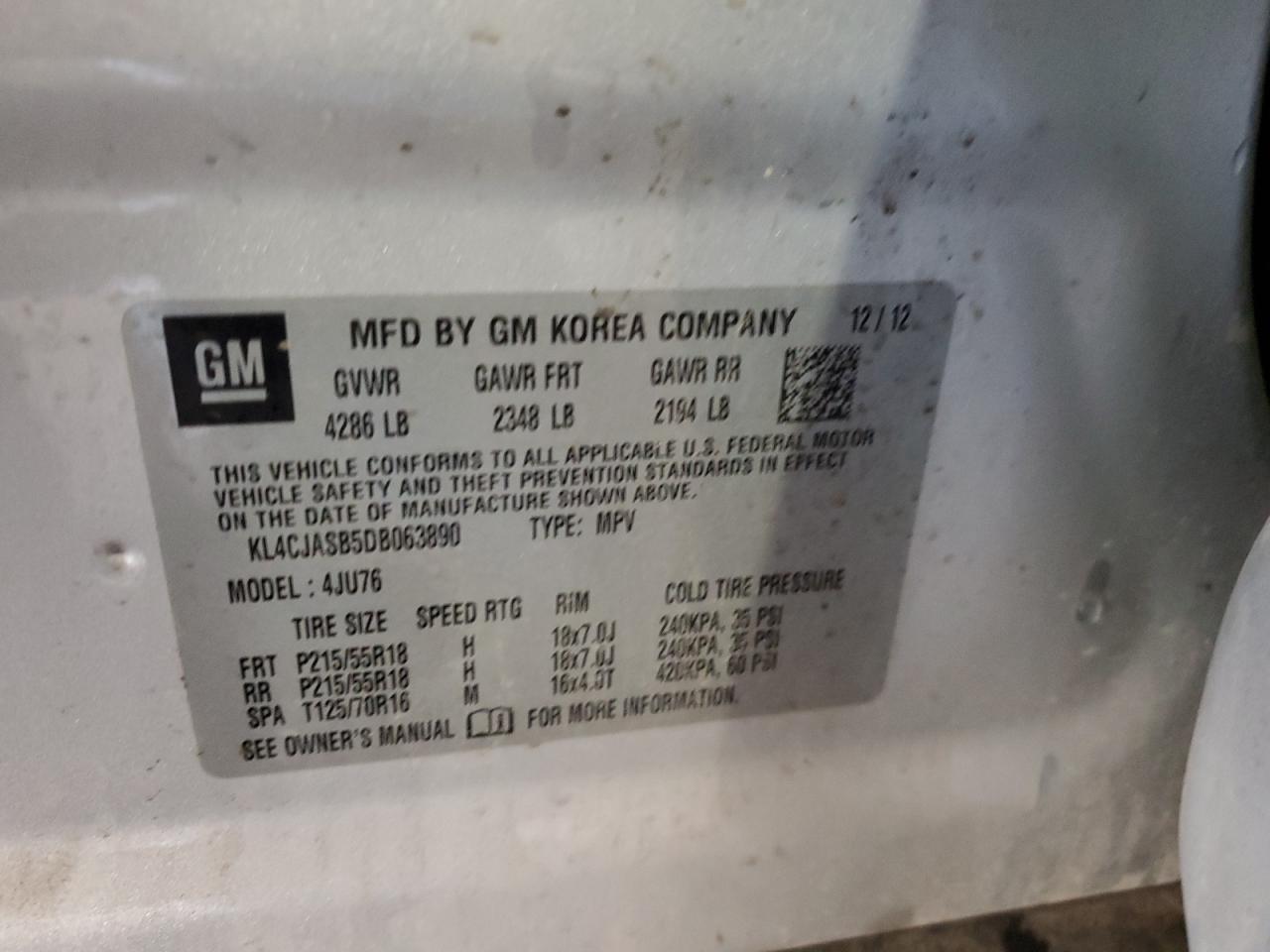 2013 Buick Encore VIN: KL4CJASB5DB063890 Lot: 91590815