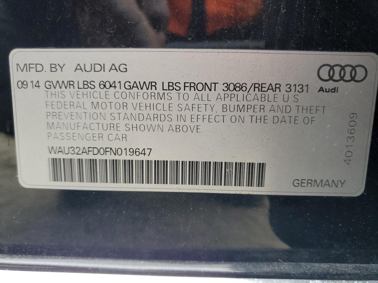 2015 Audi A8 L Quattro VIN: WAU32AFD0FN019647 Lot: 92616655