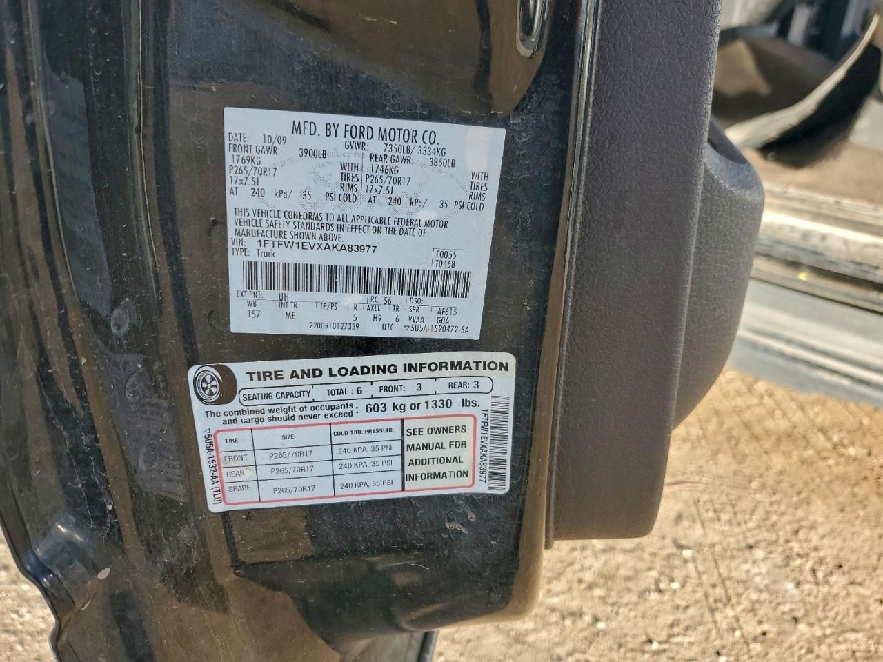 2010 Ford F150 Supercrew VIN: 1FTFW1EVXAKA83977 Lot: 94931285