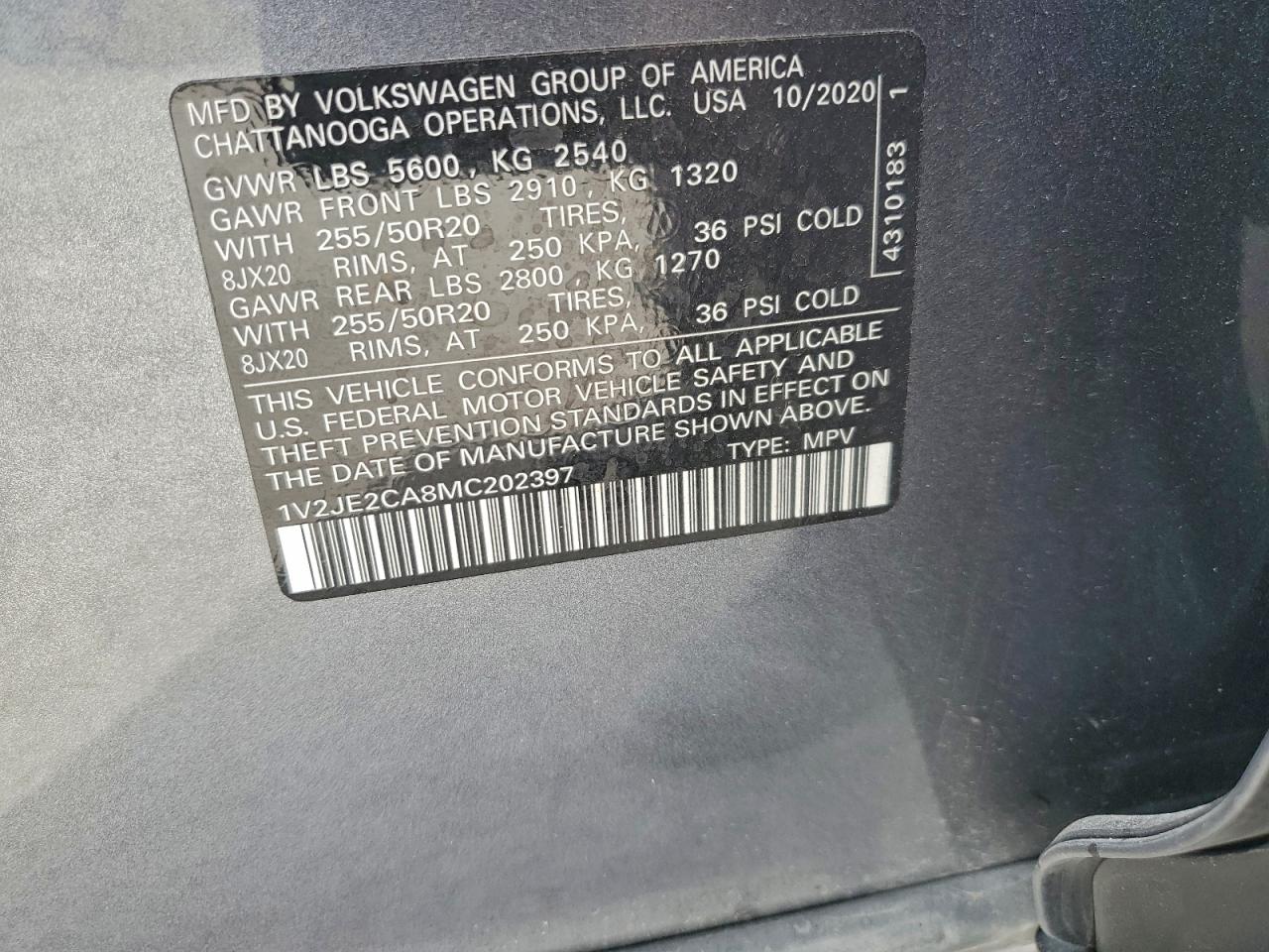 2021 Volkswagen Atlas Cross Sport Se VIN: 1V2JE2CA8MC202397 Lot: 93820975