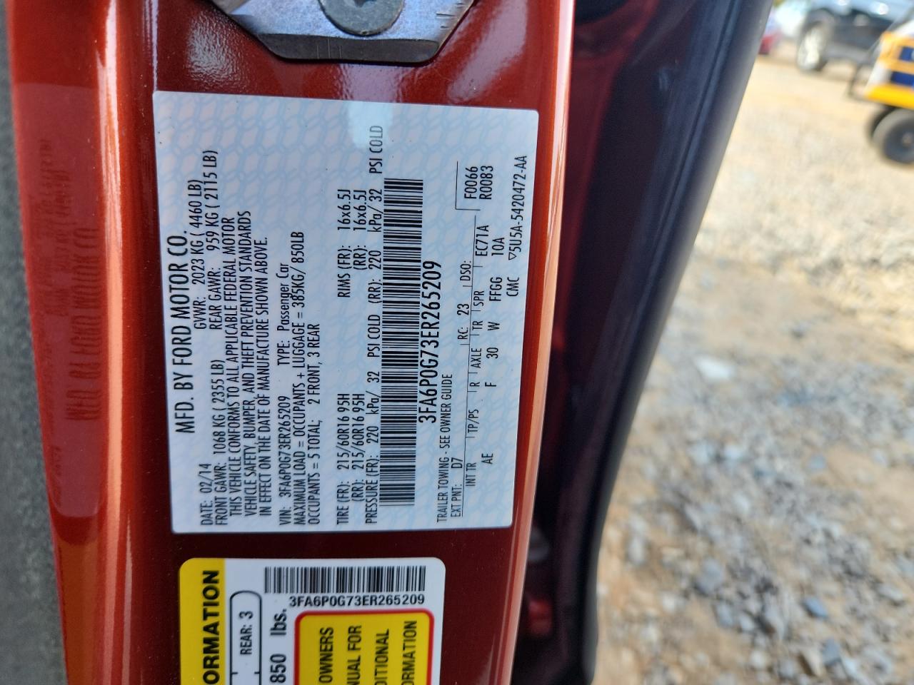 2014 Ford Fusion S VIN: 3FA6P0G73ER265209 Lot: 93515575