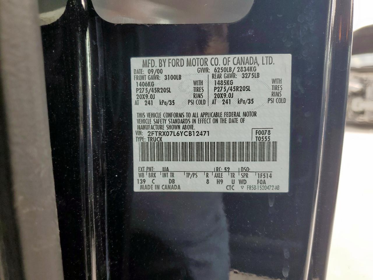 2000 Ford F150 VIN: 2FTRX07L6YCB12471 Lot: 93286305