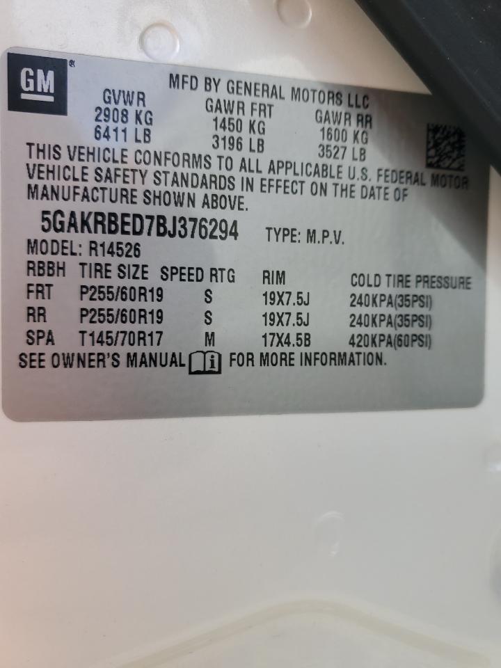 2011 Buick Enclave Cxl VIN: 5GAKRBED7BJ376294 Lot: 93287985