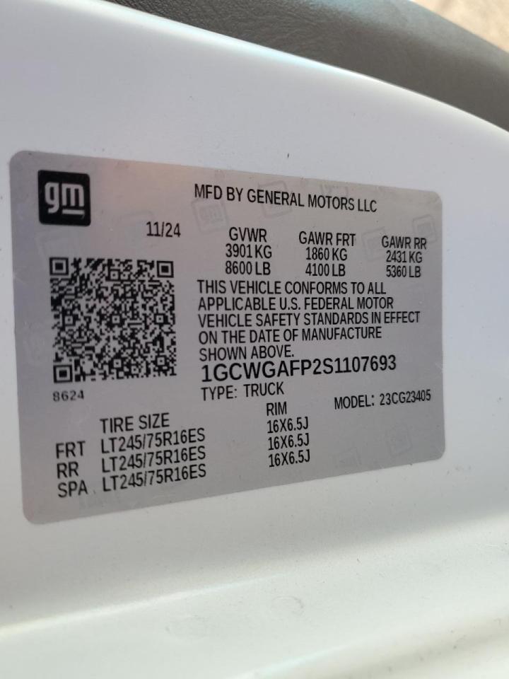 2025 Chevrolet Express Delivery Van VIN: 1GCWGAFP2S1107693 Lot: 92192205