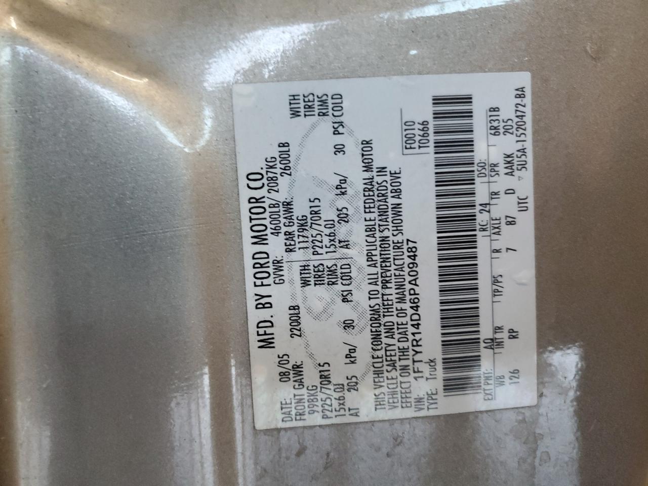 2006 Ford Ranger Super Cab VIN: 1FTYR14D46PA09487 Lot: 91481665