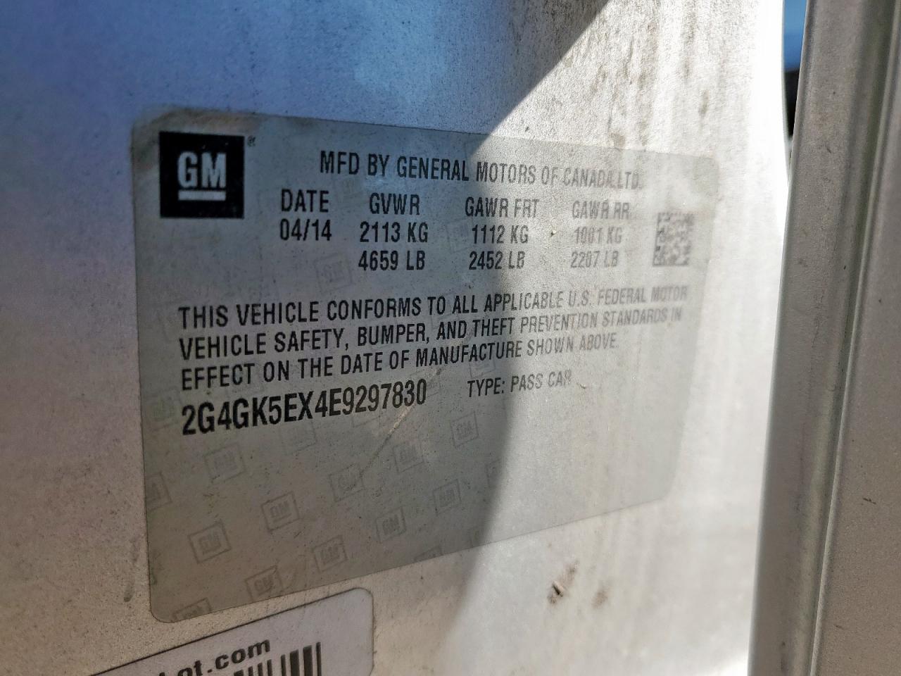 2014 Buick Regal VIN: 2G4GK5EX4E9297830 Lot: 91218585