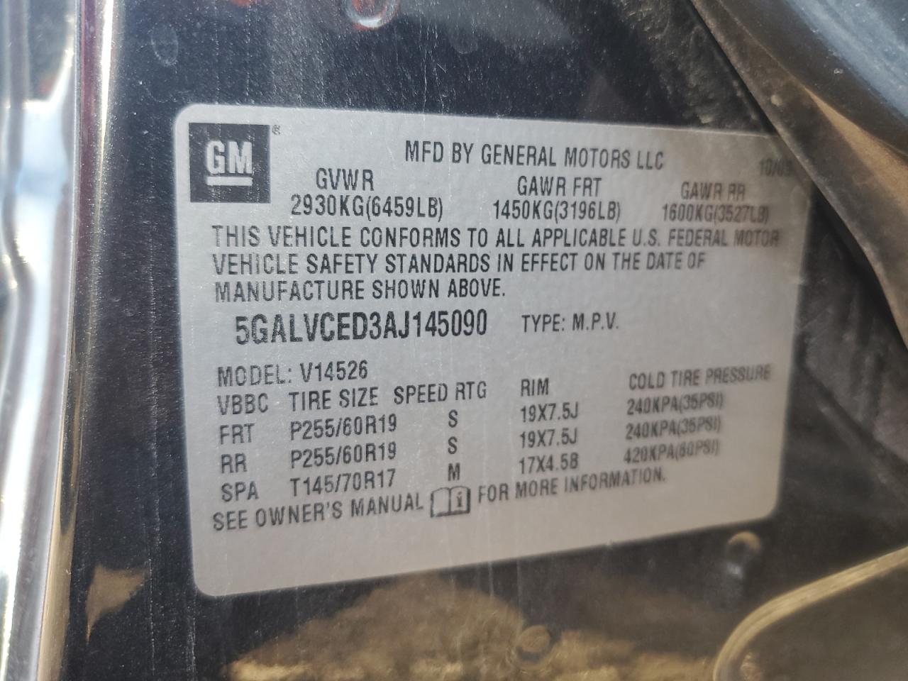 2010 Buick Enclave Cxl VIN: 5GALVCED3AJ145090 Lot: 92658555