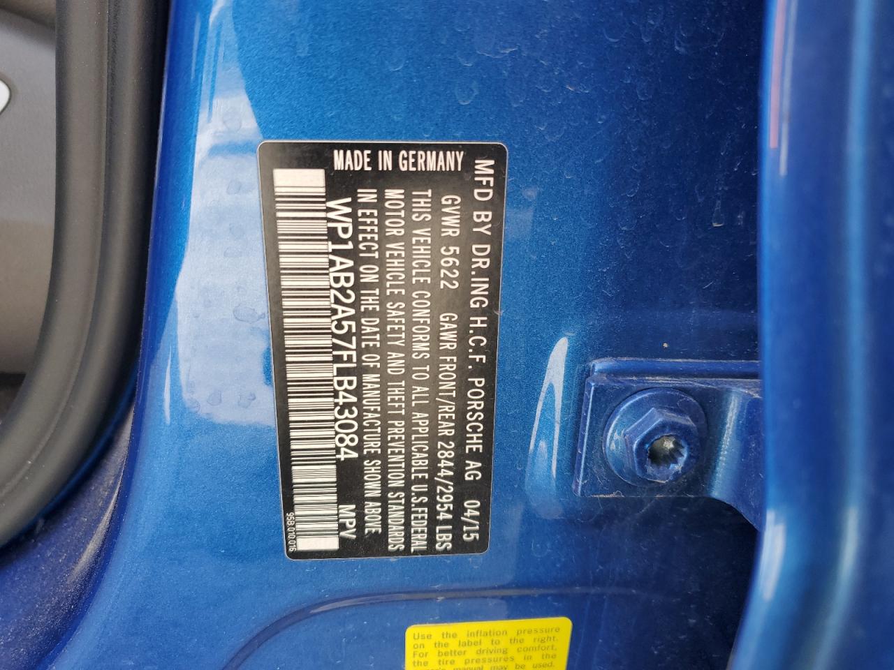 2015 Porsche Macan S VIN: WP1AB2A57FLB43084 Lot: 91285715