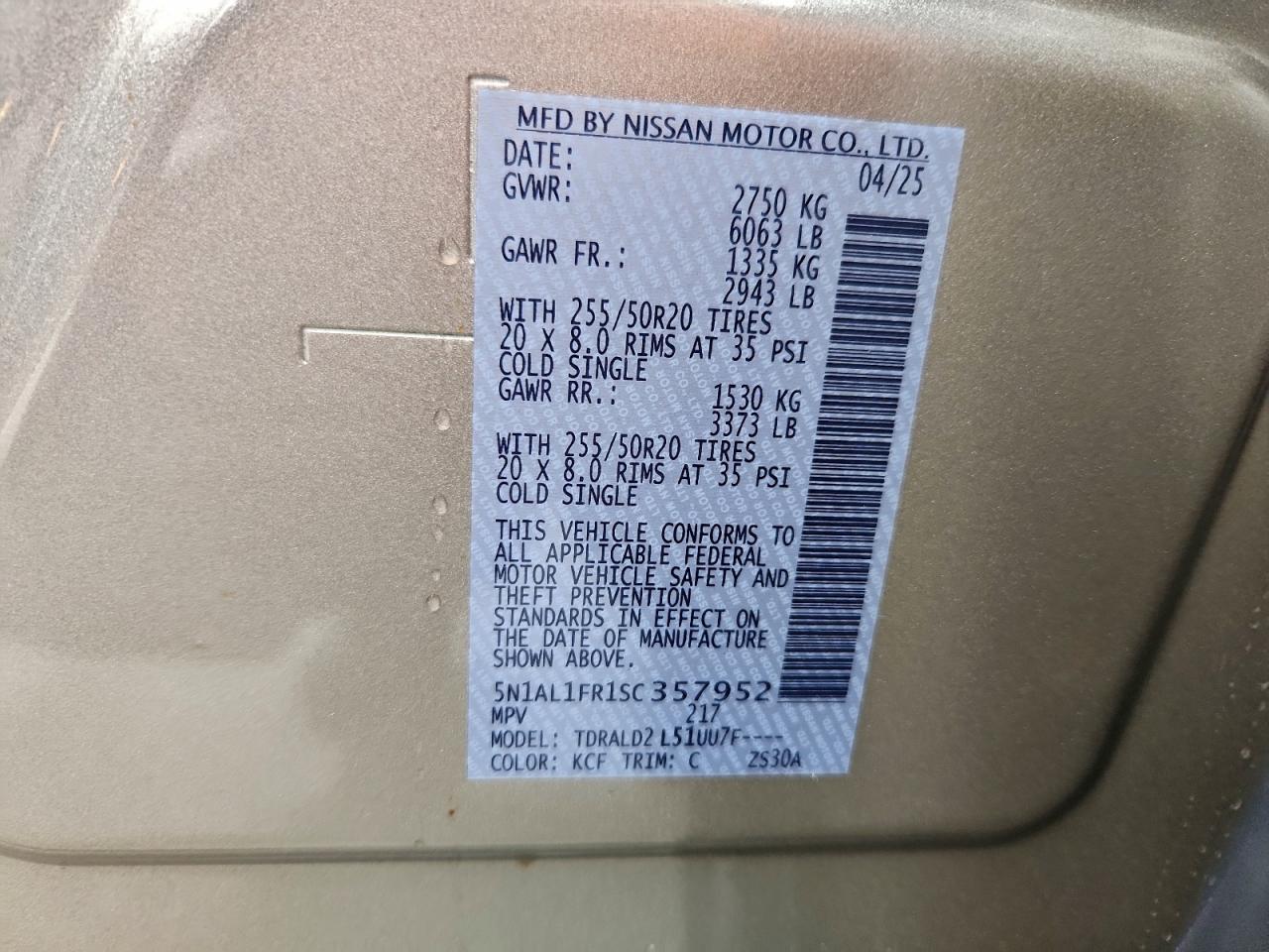 2025 Infiniti Qx60 Luxe VIN: 5N1AL1FR1SC357952 Lot: 94081515