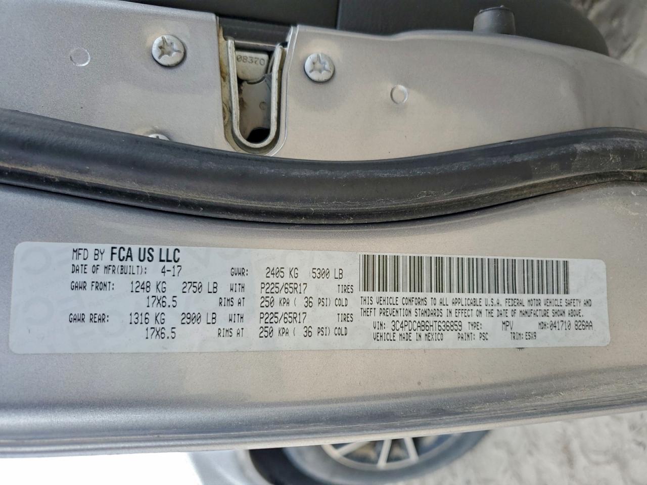 2017 Dodge Journey Se VIN: 3C4PDCAB6HT636859 Lot: 94223975