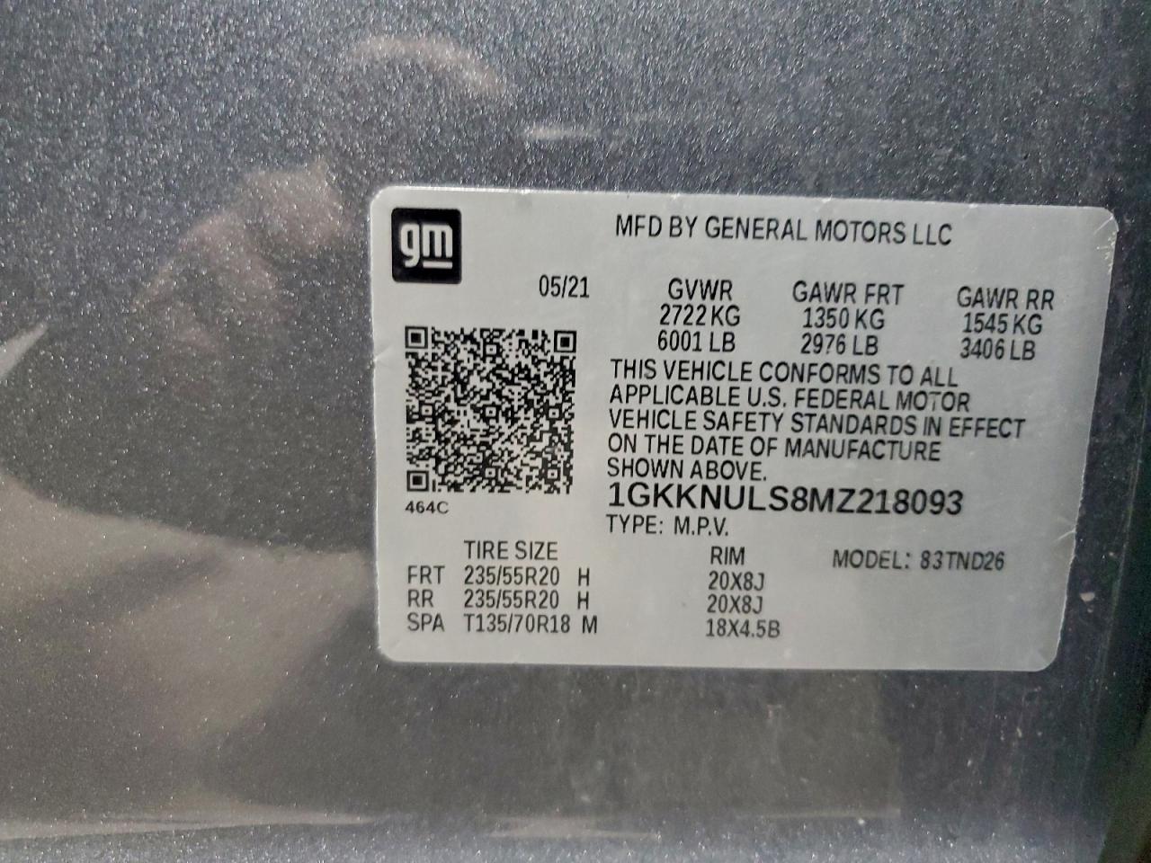 2021 GMC Acadia Slt VIN: 1GKKNULS8MZ218093 Lot: 94360435
