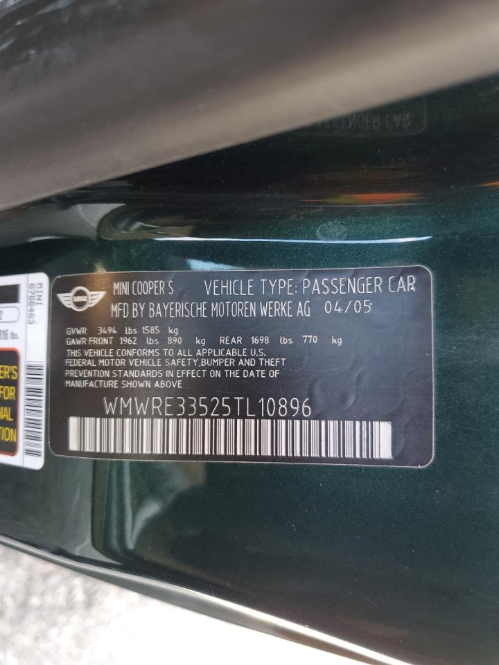 2005 Mini Cooper S VIN: WMWRE33525TL10896 Lot: 93646565