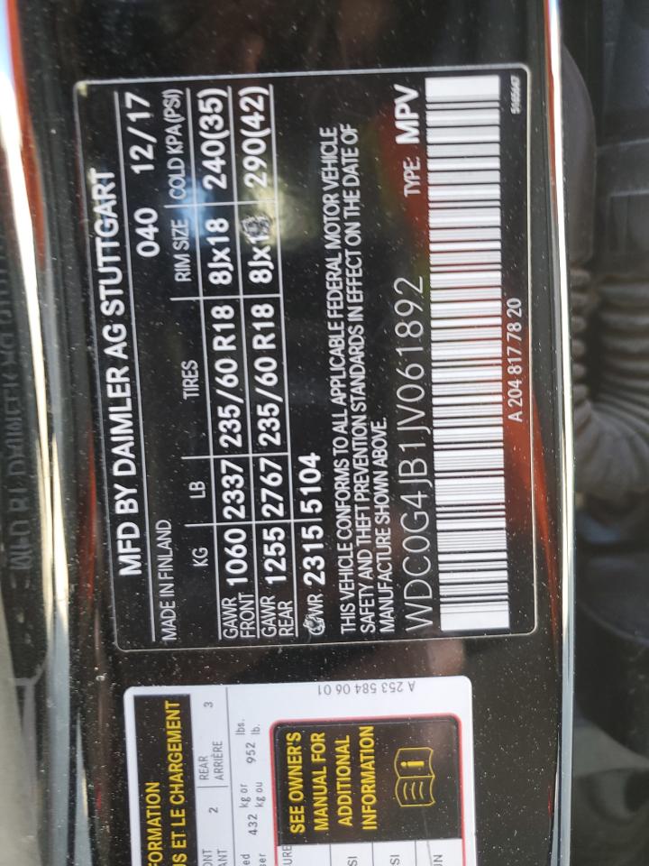 2018 Mercedes-Benz Glc 300 VIN: WDC0G4JB1JV061892 Lot: 92421555