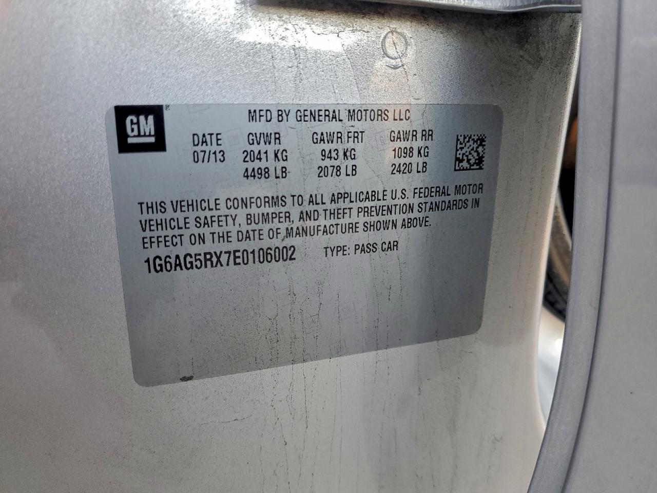 2014 Cadillac Ats VIN: 1G6AG5RX7E0106002 Lot: 93972255