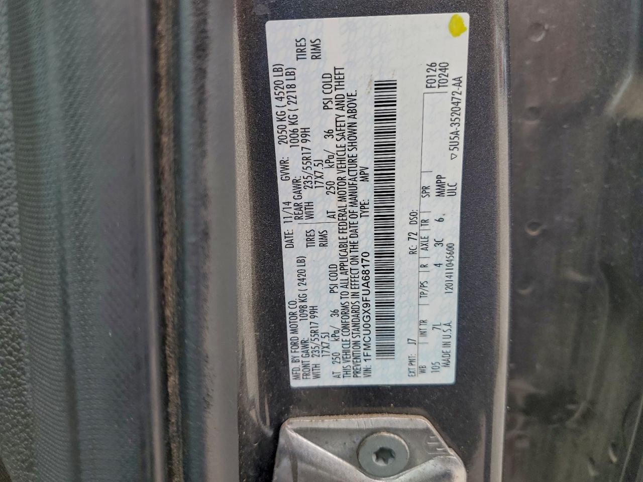 2015 Ford Escape Se VIN: 1FMCU0GX9FUA68170 Lot: 93697195