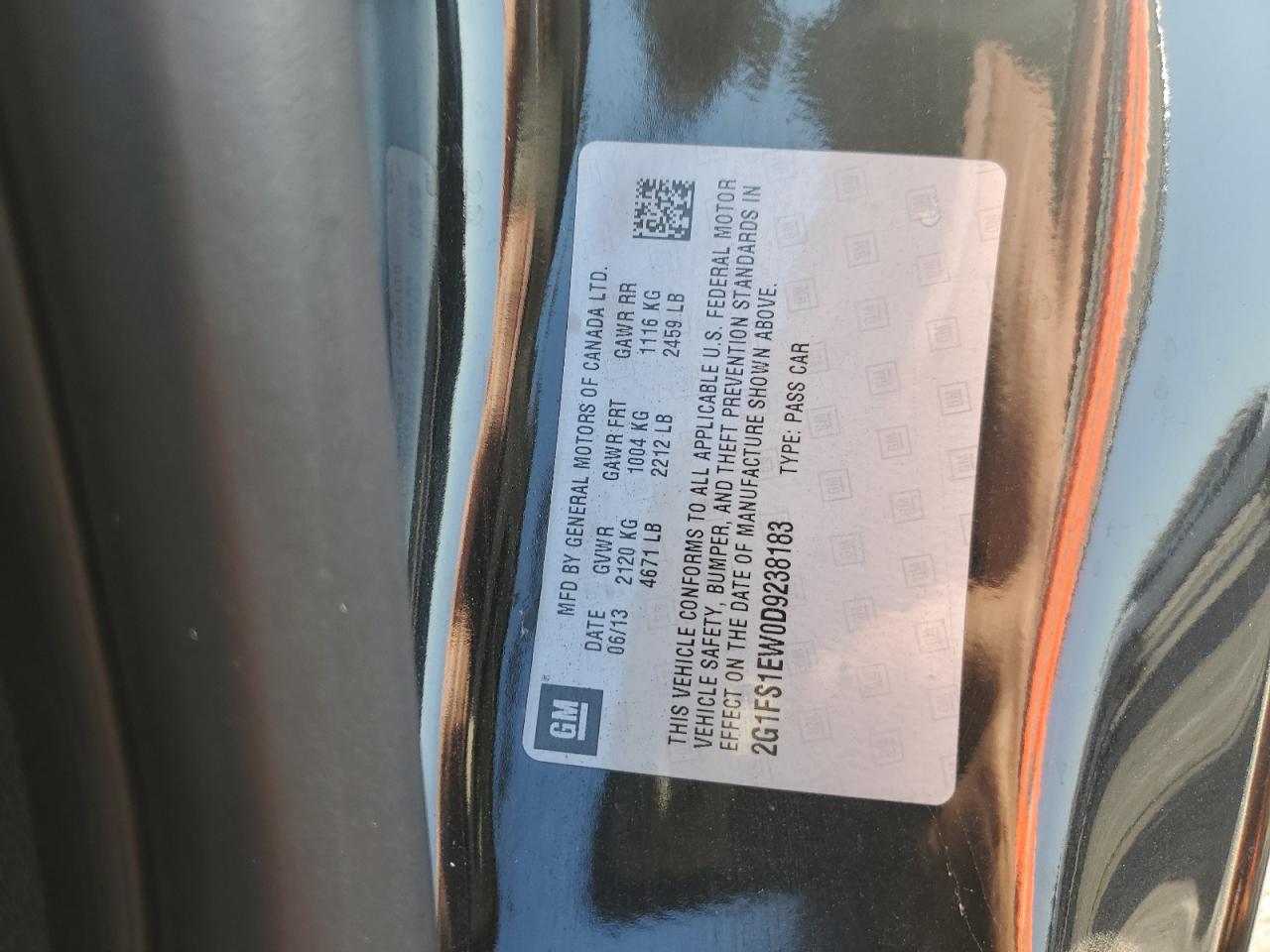 2013 Chevrolet Camaro Ss VIN: 2G1FS1EW0D9238183 Lot: 91938365