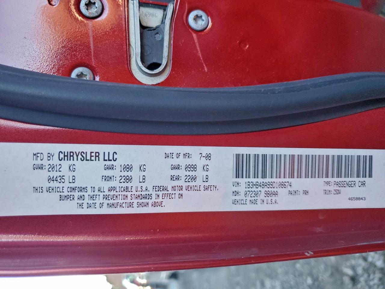 2009 Dodge Caliber Sxt VIN: 1B3HB48A99D108674 Lot: 93849415