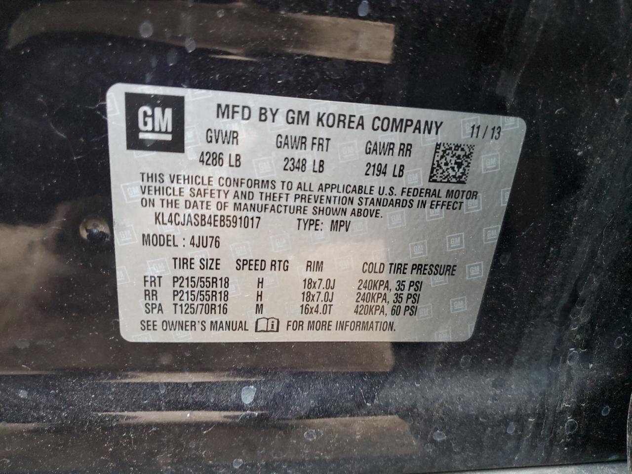 2014 Buick Encore VIN: KL4CJASB4EB591017 Lot: 92895145