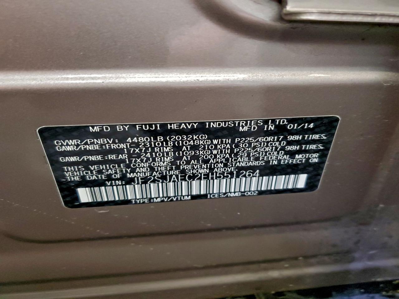 2014 Subaru Forester 2.5I Premium VIN: JF2SJAEC2EH551264 Lot: 94286715