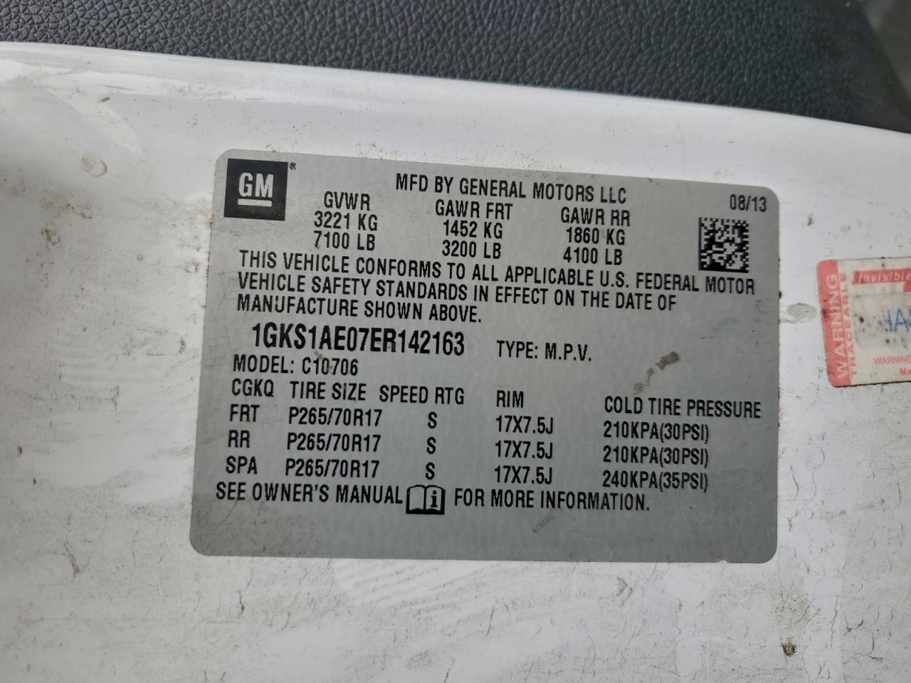 2014 GMC Yukon Sle VIN: 1GKS1AE07ER142163 Lot: 94809255