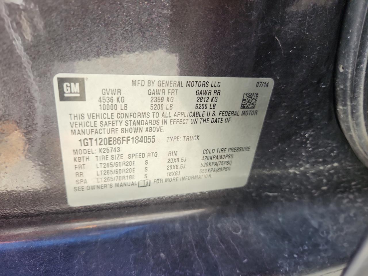 2015 GMC Sierra K2500 Denali VIN: 1GT120E86FF184055 Lot: 92675705