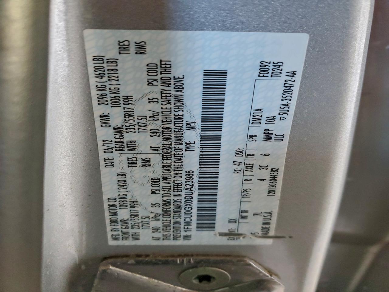 2013 Ford Escape Se VIN: 1FMCU0GX0DUA23986 Lot: 94328155