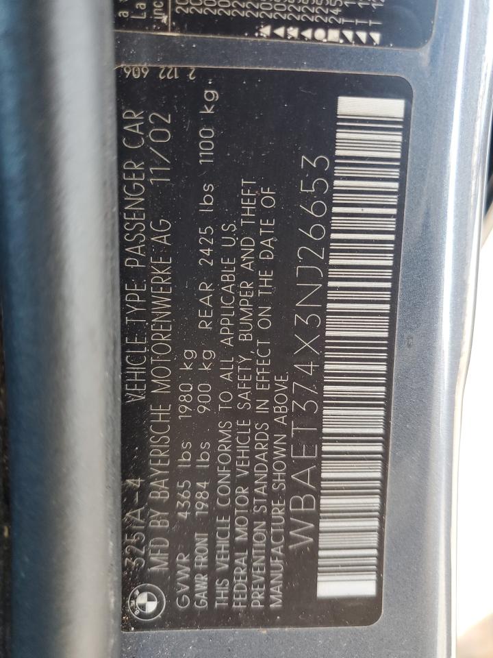 2003 BMW 325 I VIN: WBAET374X3NJ26653 Lot: 90412775