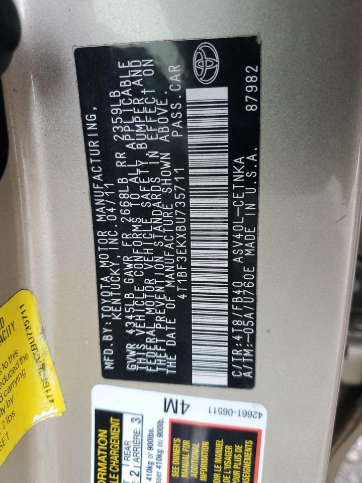 2011 Toyota Camry Base VIN: 4T1BF3EKXBU735711 Lot: 91967485