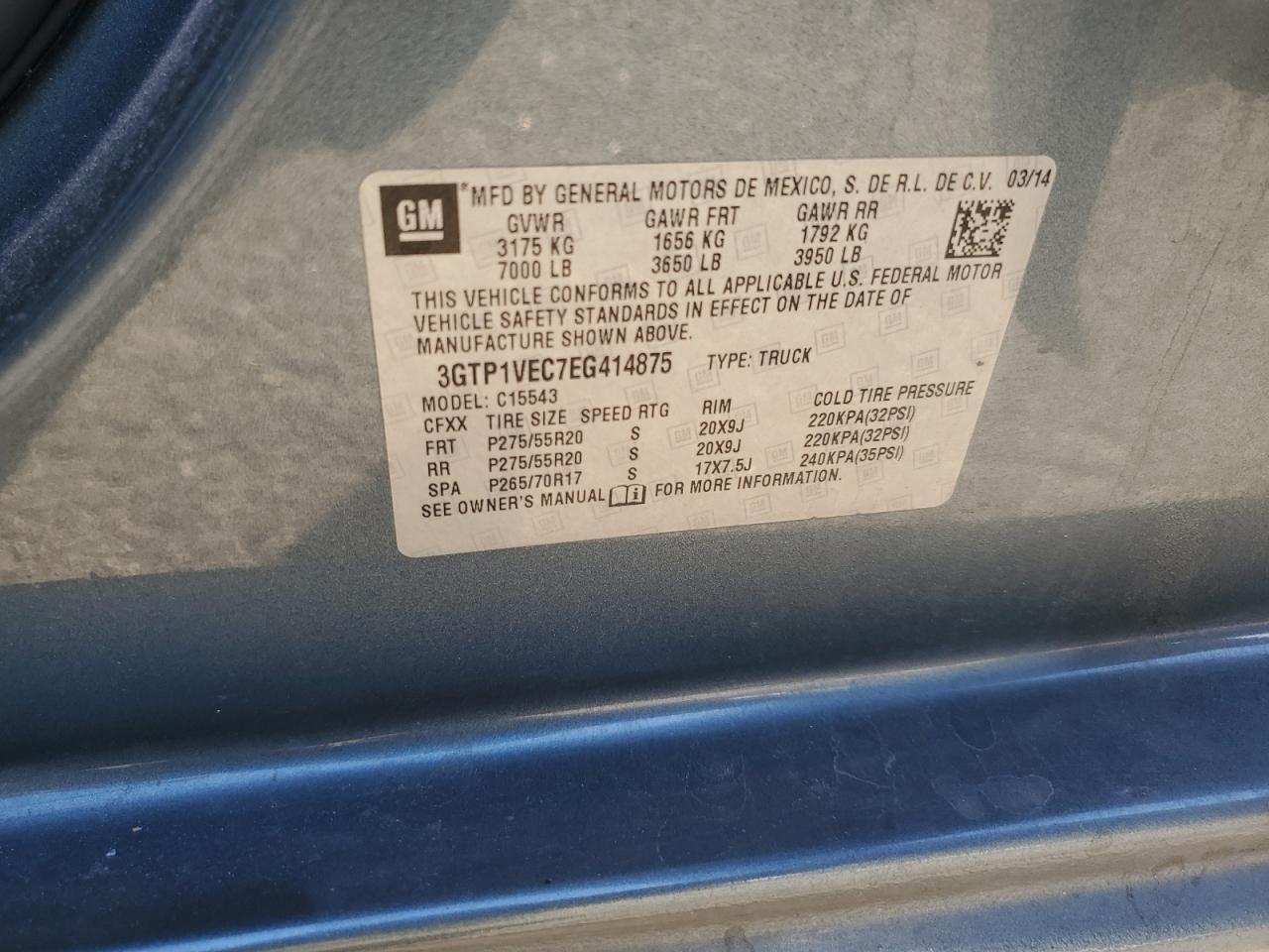 2014 GMC Sierra C1500 Slt VIN: 3GTP1VEC7EG414875 Lot: 92631625
