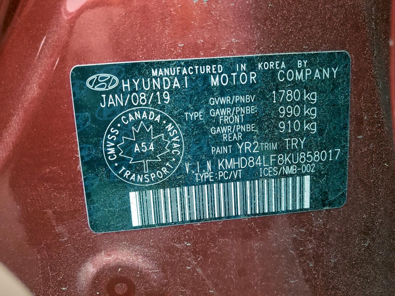 2019 Hyundai Elantra Sel VIN: KMHD84LF8KU858017 Lot: 93124265