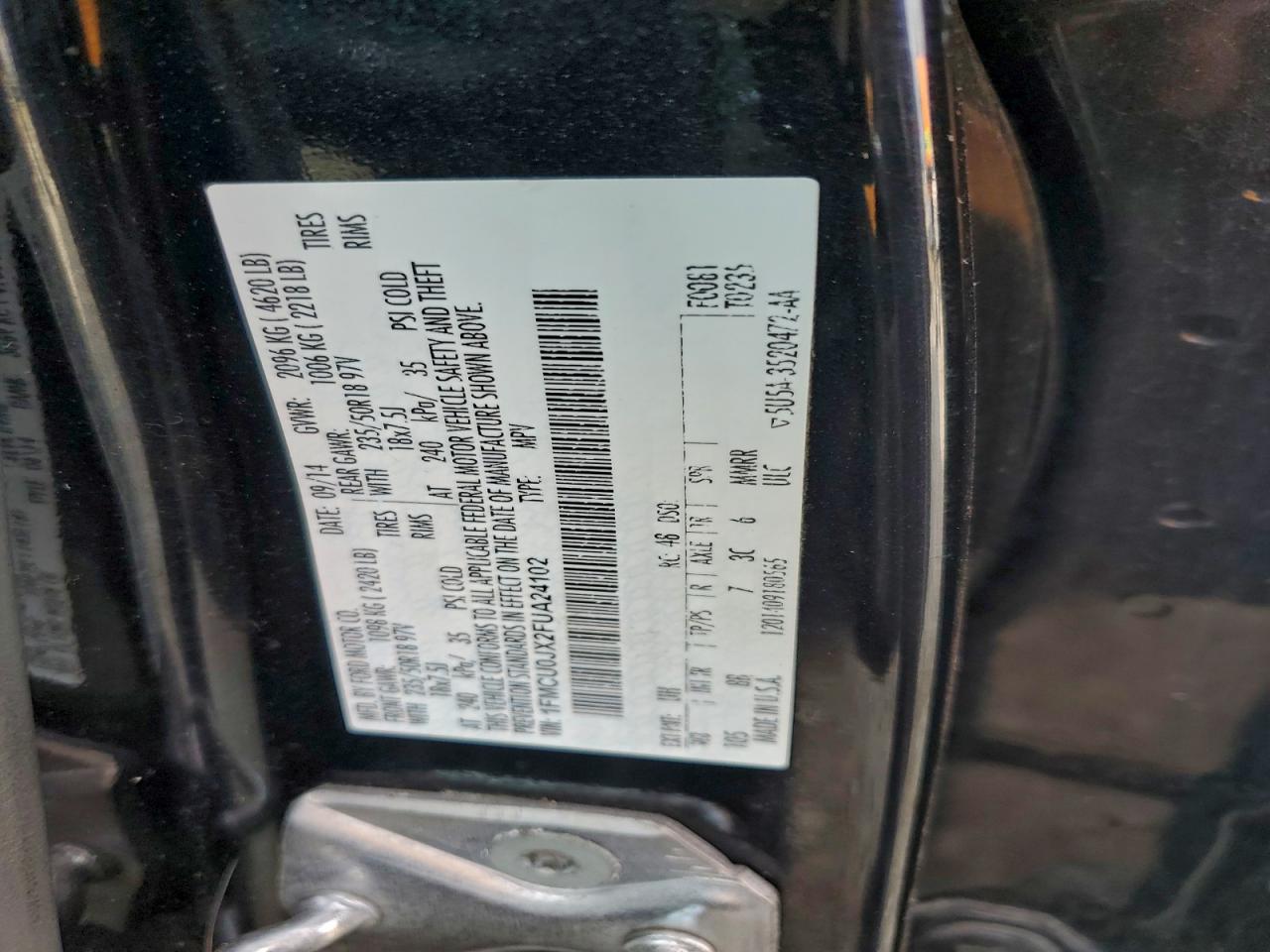 2015 Ford Escape Titanium VIN: 1FMCU0JX2FUA24102 Lot: 94258235