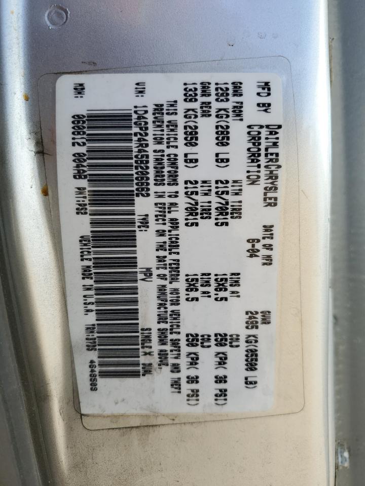 2005 Dodge Grand Caravan Se VIN: 1D4GP24R45B206662 Lot: 92268045