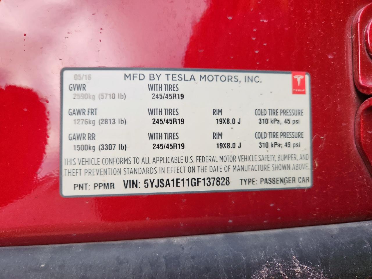 2016 Tesla Model S VIN: 5YJSA1E11GF137828 Lot: 86899175