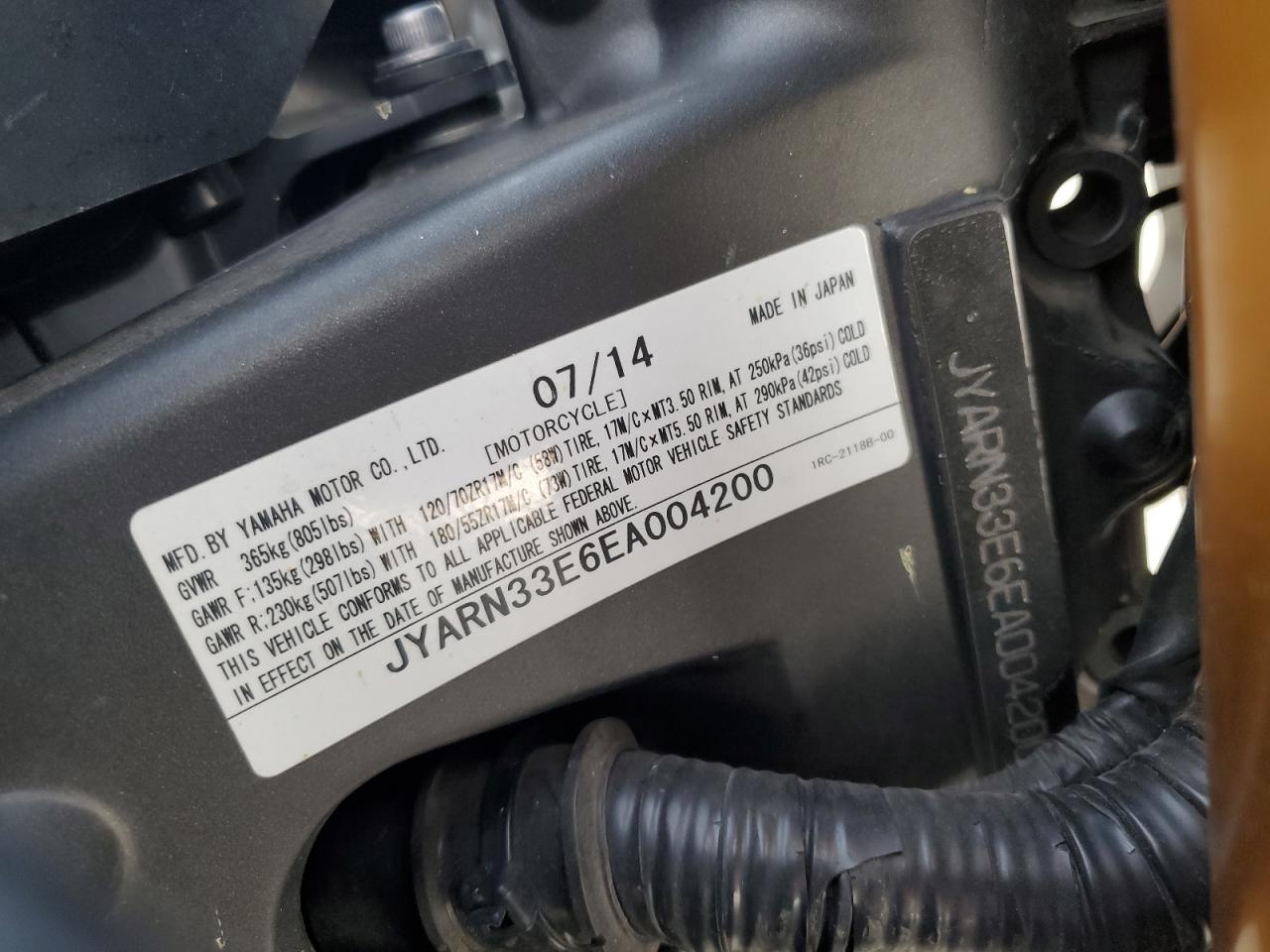 2014 Yamaha Fz09 VIN: JYARN33E6EA004200 Lot: 91983795