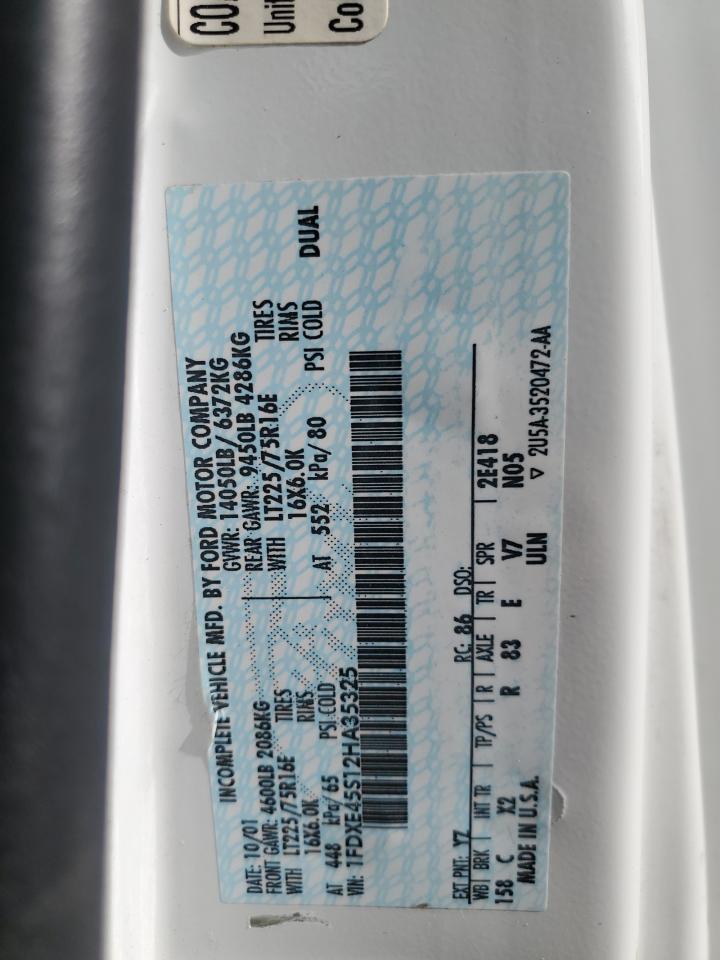 2002 Ford Econoline E450 Super Duty Cutaway Van VIN: 1FDXE45S12HA35325 Lot: 93458675