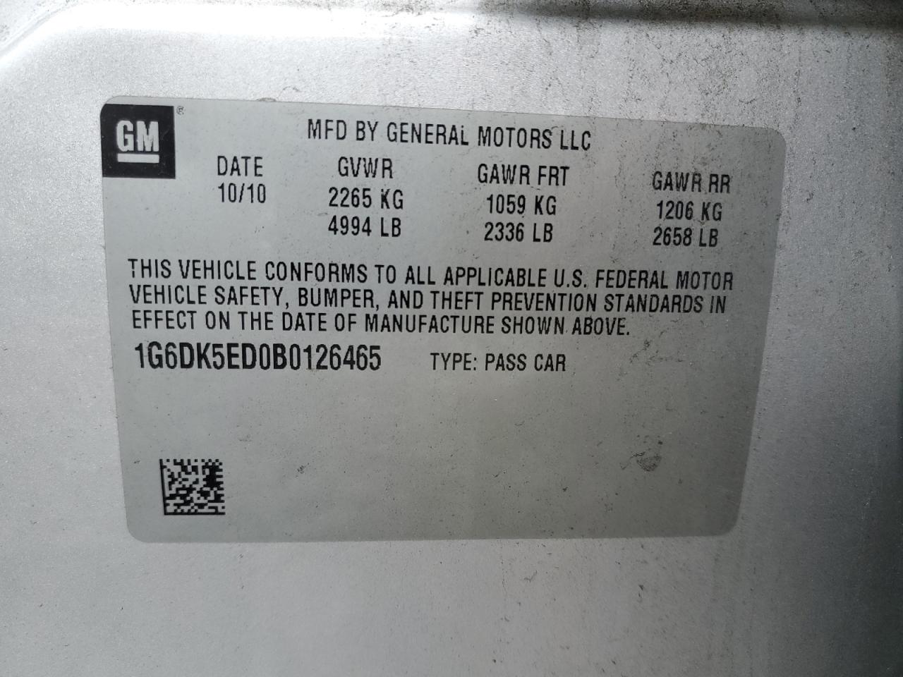 2011 Cadillac Cts Performance Collection VIN: 1G6DK5ED0B0126465 Lot: 92077965