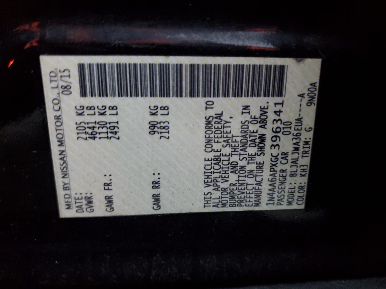 2016 Nissan Maxima 3.5S VIN: 1N4AA6APXGC396341 Lot: 93659315