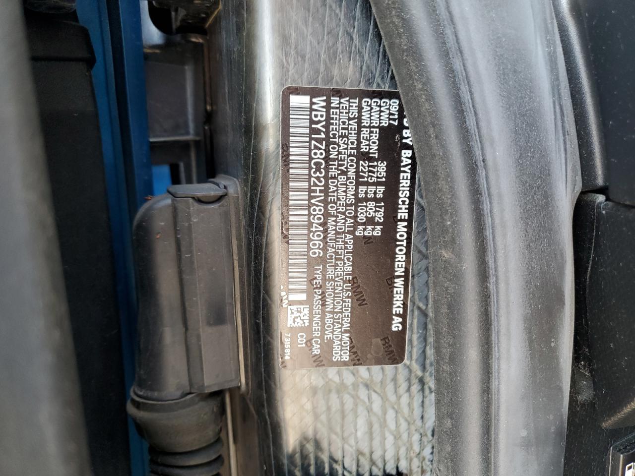 2017 BMW I3 Rex VIN: WBY1Z8C32HV894966 Lot: 91680055