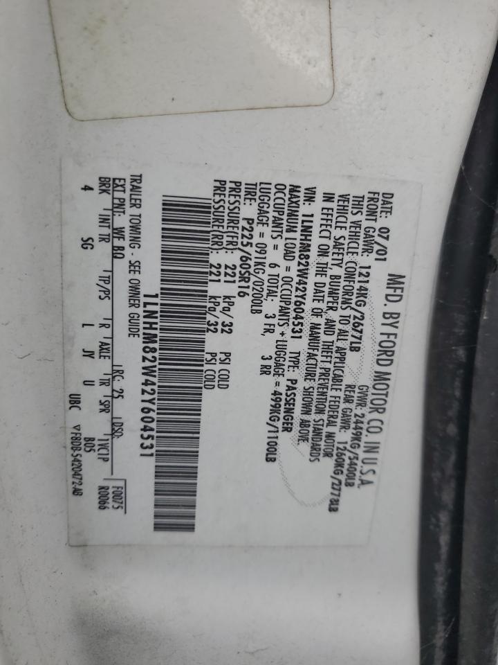 2002 Lincoln Town Car Signature VIN: 1LNHM82W42Y604531 Lot: 91867305