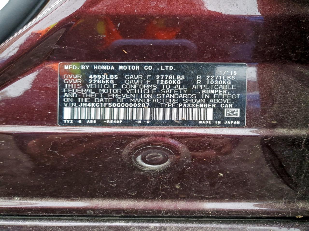 2016 Acura Rlx Tech VIN: JH4KC1F50GC000287 Lot: 93596775