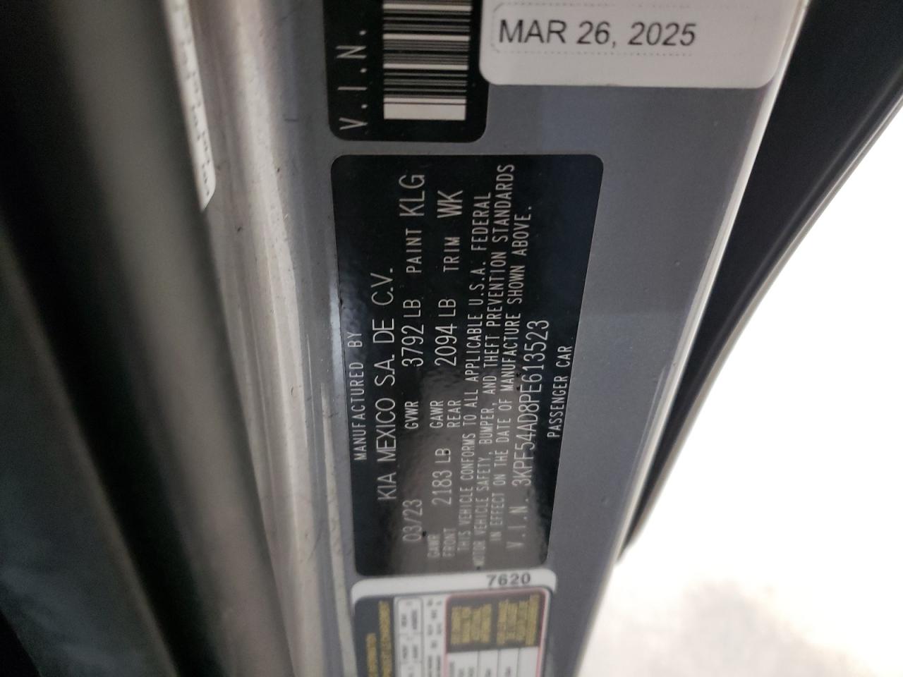 2023 Kia Forte Gt Line VIN: 3KPF54AD8PE613523 Lot: 92213305