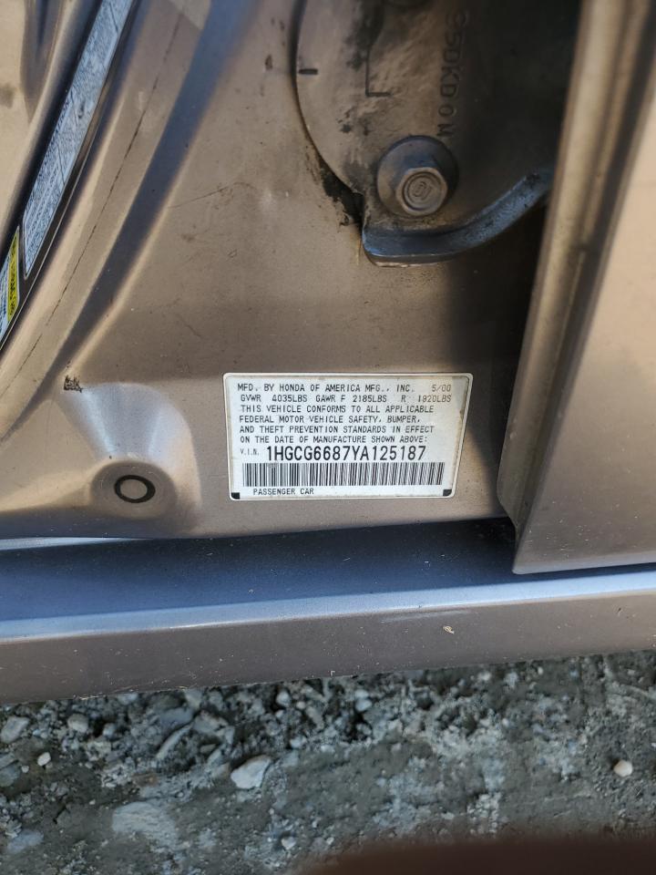2000 Honda Accord Ex VIN: 1HGCG6687YA125187 Lot: 91508345