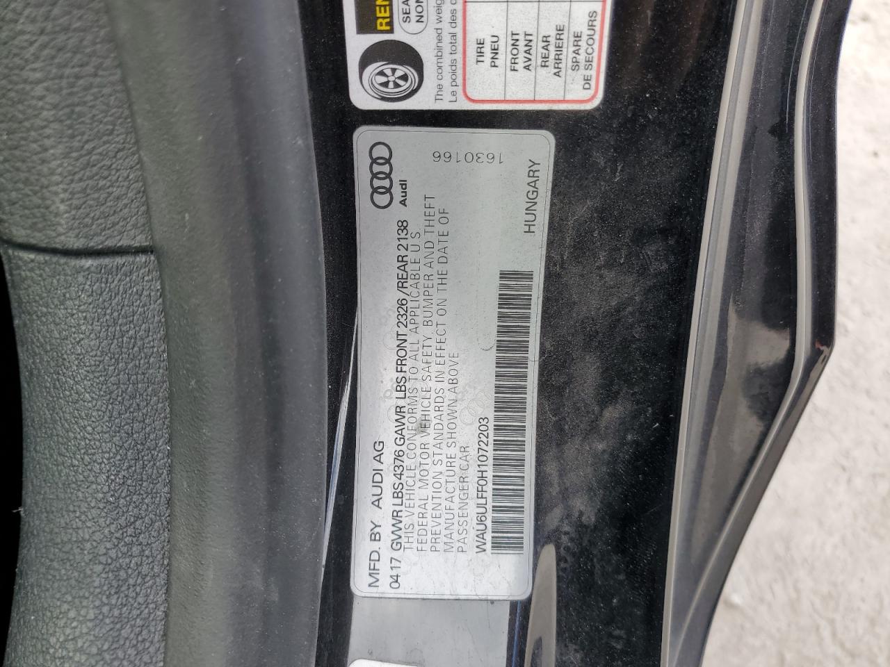 2017 Audi A3 Premium VIN: WAU6ULFF0H1072203 Lot: 89890285