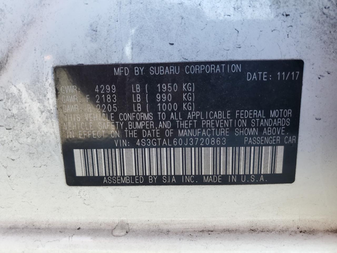 2018 Subaru Impreza Sport VIN: 4S3GTAL60J3720863 Lot: 92991885
