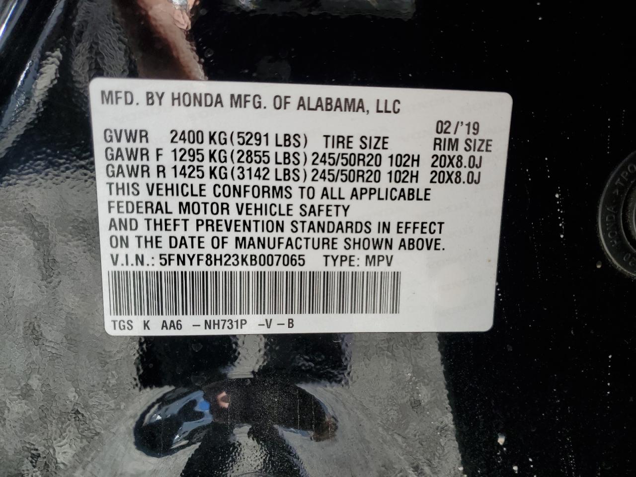 2019 Honda Passport Sport VIN: 5FNYF8H23KB007065 Lot: 91489775